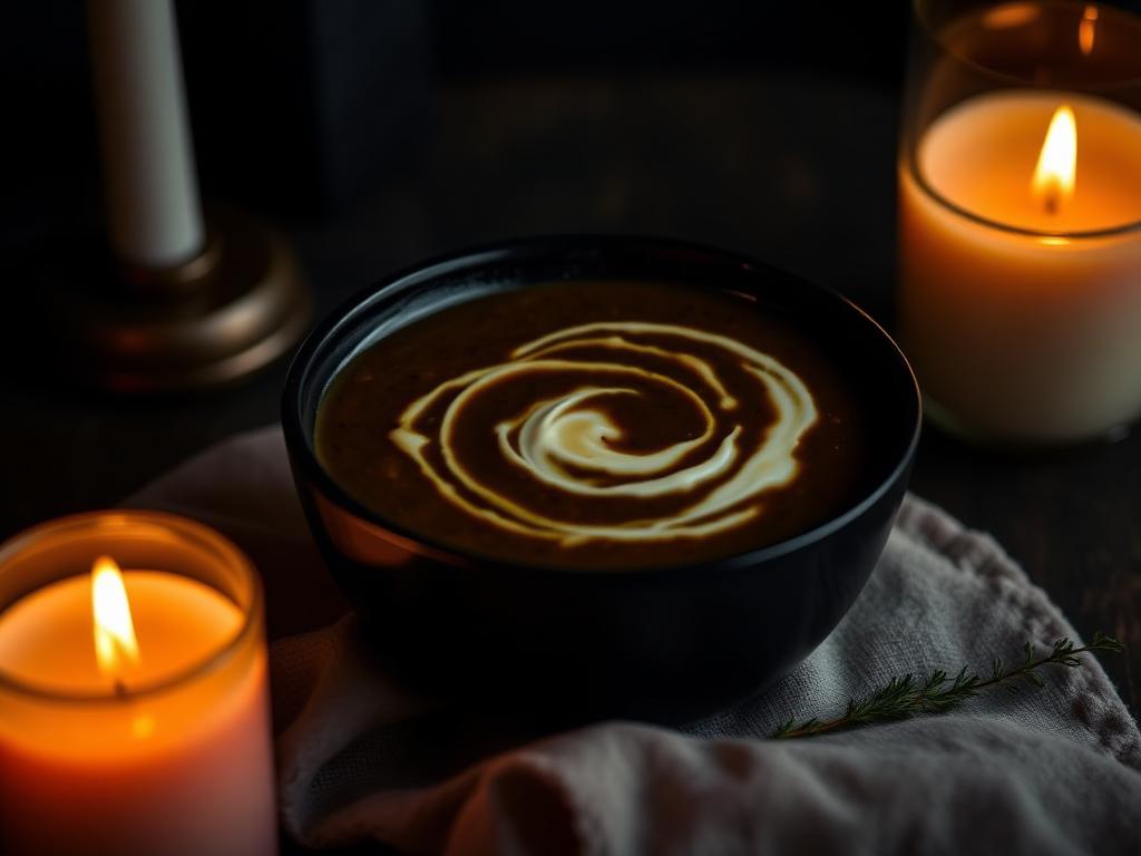 Black dal makhani in a dark bowl with a butter swirl